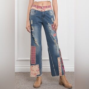NWT BlueVelvet Vintage Patchwork Flare Jeans in Blue